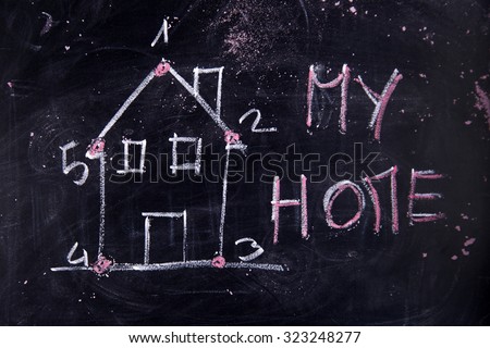 Graphical representation with chalk on blackboard concept of home