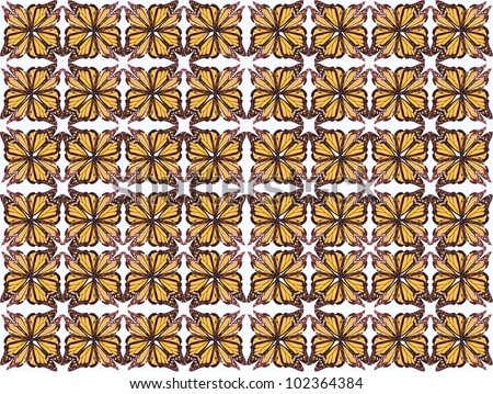 Butterfly pattern of four butterflies pasted at 45 degree angles, squared. Brown and tan, white background. / Butterfly Pattern #18 / Butterfly Pattern #19.