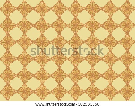Pattern of four butterflies pasted at 45 degree angles, in a diamond shape. Inverted brown shade diamonds, tan background. / Diamond Butterfly Pattern #15 / Classic look, for whatever your notion.