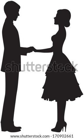 Silhouette Of The Bride And Groom Holding Hands/Silhouette Of A Couple ...
