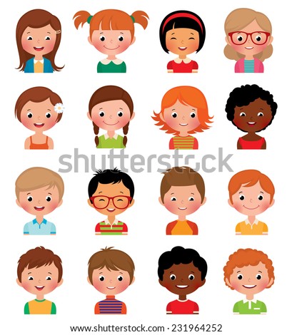 Vector Illustration Set Of Different Avatars Of Boys And Girls On A ...