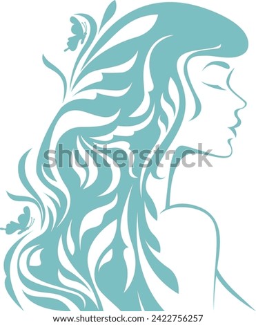 Vector stylized silhouette of a woman with long hair in a pattern in profile template logo or an abstract concept for beauty salons, spa, cosmetics, fashion and beauty industry. Abstract logo woman fa