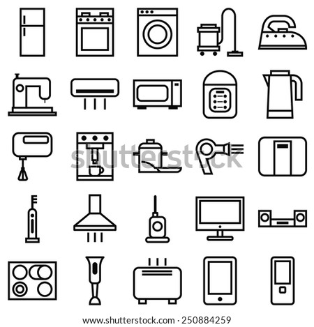 Stock vector illustration of a set of linear icons various house appliances/Home Appliances linear icons/Stock vector illustration of a set of linear icons