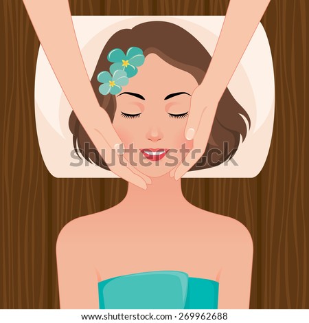 Stock vector illustration beautiful woman taking facial massage treatment in the spa salon/Woman at the massage spa salon/Stock vector illustration