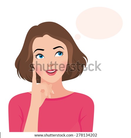 Stock Vector Illustration Portrait Of A Beautiful Woman Thinking ...