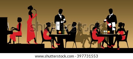 People in night club or restaurant sitting at a table Stock vector illustration