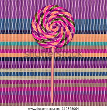 Lollipop on bright striped background. Vanilla Minimal Style