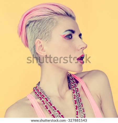 Sexy punk stylish Model. Colored Hair trend