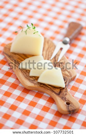 Homemade low fat cheese, selective focus