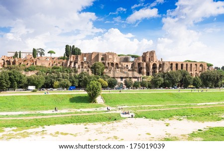 Ruins of Palatine hill palace and Circus Maximus in Rome, Italy