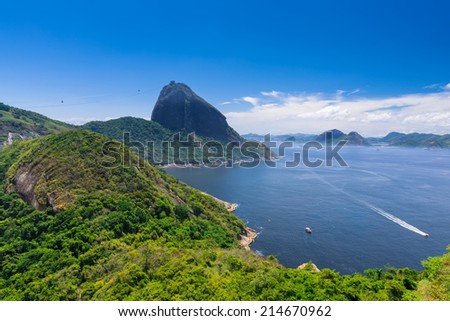The mountain Sugar Loaf and Guanabara bay in Rio de Janeiro. Brazil