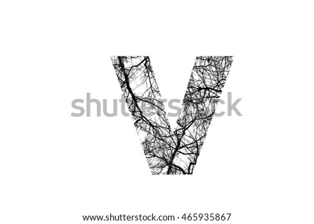 The Letter V With Crack Like Branches Black And White Insided