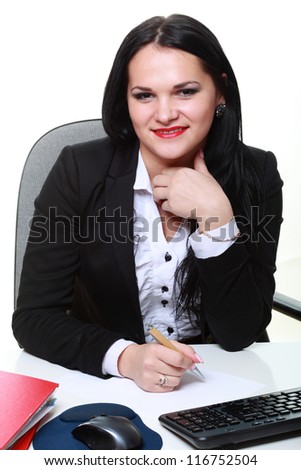 modern business woman sitting at office desk