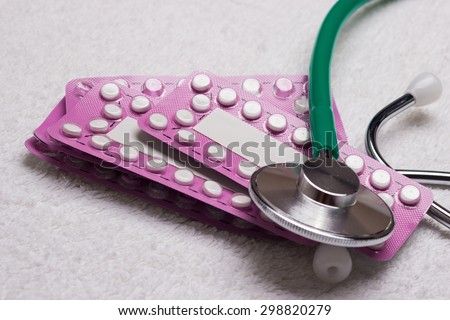 Medicine health care contraception and birth control. Oral contraceptive pills, blisters with hormonal tablets
