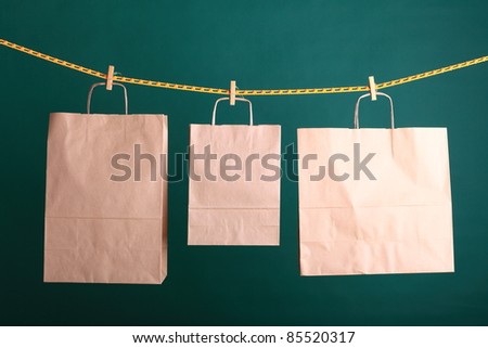 paper Shopping gift bags on green background ecological