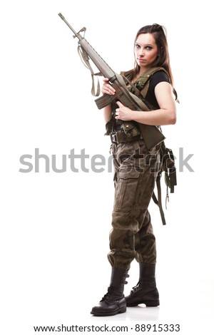 Beautiful Woman With Rifle Plastic Military Army Girl Holding Gun White ...