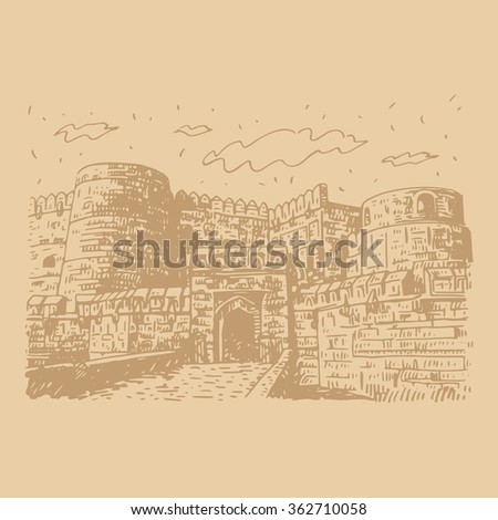 Amar Singh Gate Of Agra Fort, Agra, Uttar Pradesh, India. Vector ...