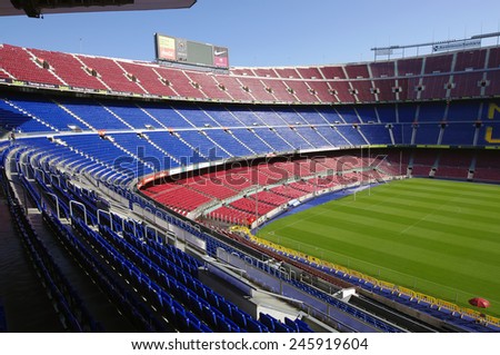BARCELONA, SPAIN - SEPTEMBER 28, 2011: Camp Nou stadium is the highest capacity soccer stadium in Europe. photo taken on September 28, 2011 in Barcelona.