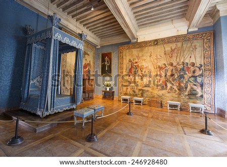 CHAMBORD, FRANCE - SEPTEMBER 25, 2011: Chambord castle interior room. The castle is located in the Loire Valley, built in the 16th century and is one of the most recognizable chateaux in the world.
