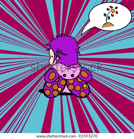 Cute pop art doodle of a girl dressed as a butterfly