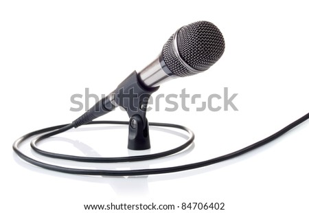 microphone with cable for voice recording isolated on white background
