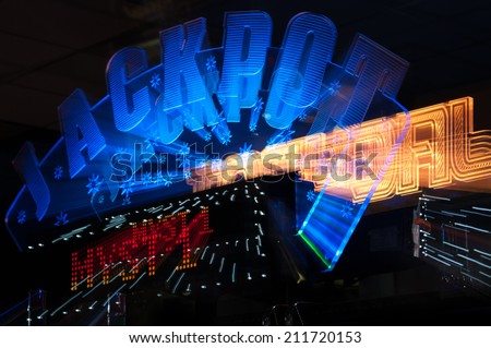 Jackpot winner sign from casino gambling and amusement arcade with zoom bur