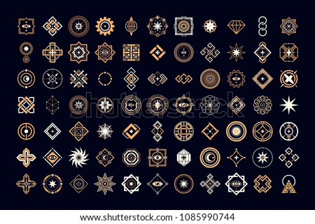 Big set of esoteric design elements. Alchemy, space, spirituality, mysticism, freemasonry, astrology.