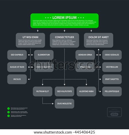 Modern design organization chart template in flat style on dark gray background. Useful for corporate presentations and advertising.