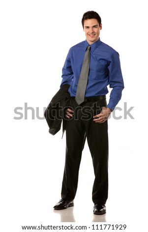 Young Businessman Standing Smiling Full Body Length on Isolate White Background
