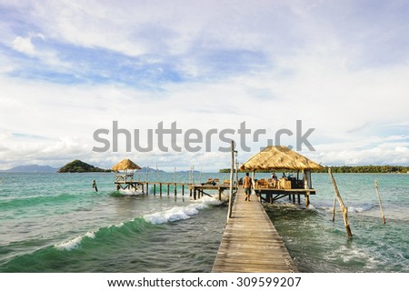 Wooden pier, Summer, Travel, Vacation and Holiday concept - Wooden pier in Kho mak, Thailand
