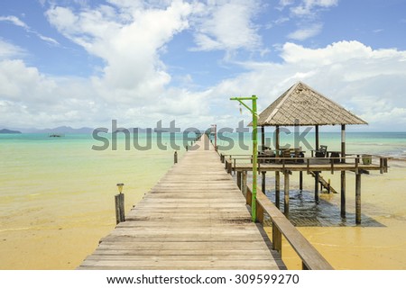 Wooden pier, Summer, Travel, Vacation and Holiday concept - Wooden pier in Kho mak, Thailand
