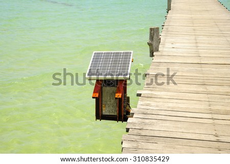 Solar cell on Wooden pier on summer season - Wooden pier in Kho mak, Thailand
