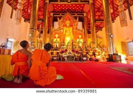 CHIANG MAI - NOVEMBER 06: Siamese monks from Thailand visit Pha Sing Temple in a cultural visit program on November 06, 2011 in Chiang Mai, Thailand. This is a Buddhism temple located at Chiang Mai.