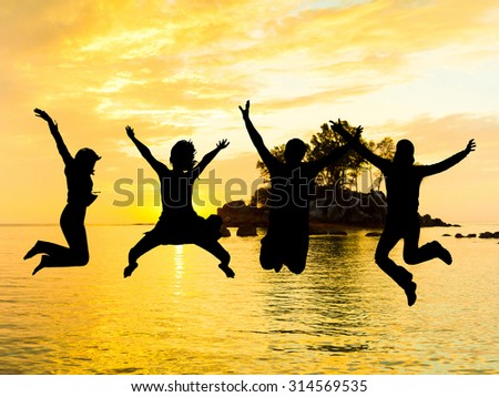 Jumping over Sunset Backlit Group
