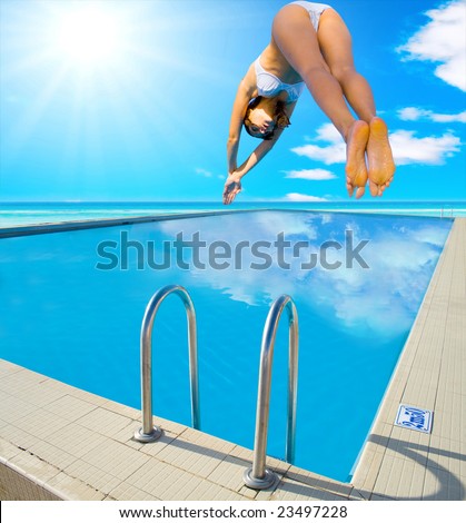 High dive into pool