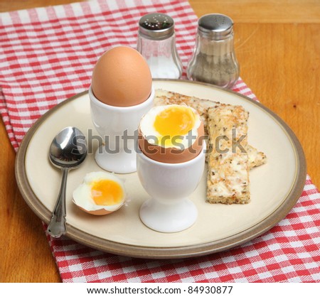 Soft boiled egg with toast soldiers.