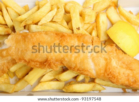 Fish & chips in cardboard takeaway carton