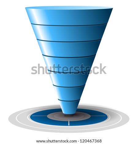 Conversion or sales funnel easily customizable, from 1 to 7 levels plus on target, vector graphics. Blue tones. Sales pipeline