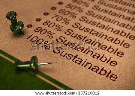 One hundred percent sustainable word, concept for improving sustainability in business