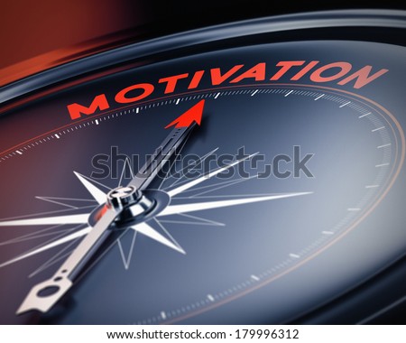 Compass needle pointing the word motivation. Concept image, illustration of motivational quotes. 3D render with blur effect.