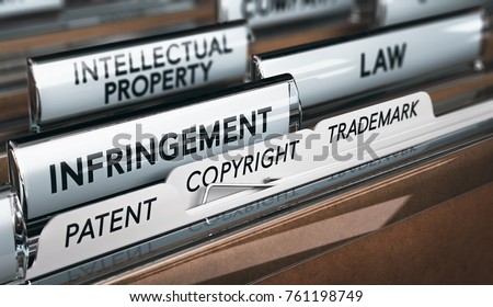 3D illustration of a folder, focus on a tab with the word infringement. Conceptual image of copyright law  ストックフォト © 