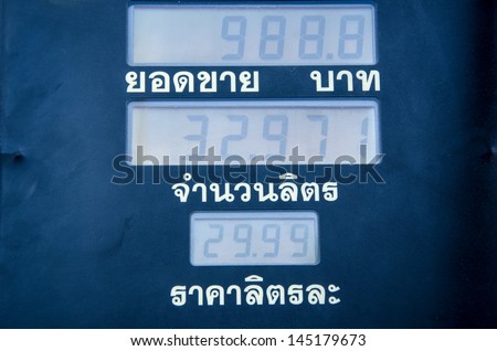Measures suggested oil prices, sales, number of liters. Fueling at the gas station.