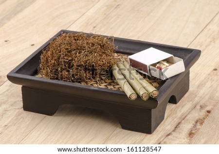 Tobacco leaves were dried, cut into small strips called line tobacco., And Matches and matchbox is a device used for lighting.