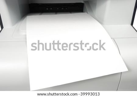 blank white paper sheet output  from printer xerox fax isolated over white background