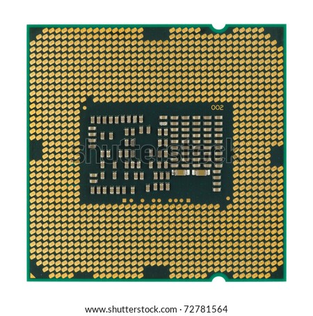 Bottom side of central processing unit CPU isolated over white background with clipping path