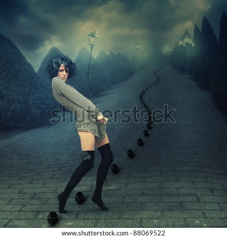 Beautiful girl walking alone at night. Computer art/Insomnia