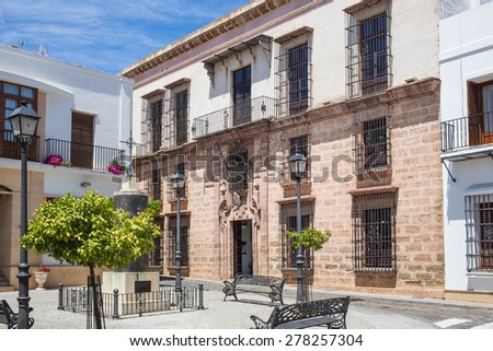 The Casa Grande situated on Calle Huelva was built in 1745 and is the town's public art gallery, meeting point and cultural centre. Ayamonte, Huelva, Andalucia, Spain.