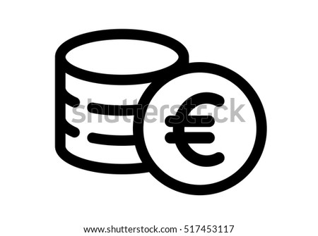 Money. Line Icon Vector. Payment system. 
Coins and euro cent Sign isolated on white background. 
Flat design style.