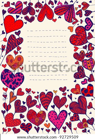 Doodle hand drawn colorful romantic hearts background. Raster.