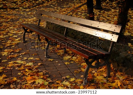 old sole bench in autumn park